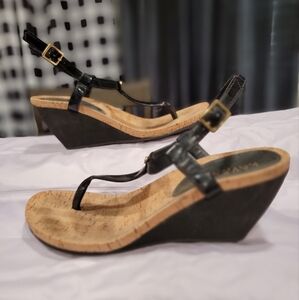 Lauren Ralph Lauren Black Wedges with Leather Straps